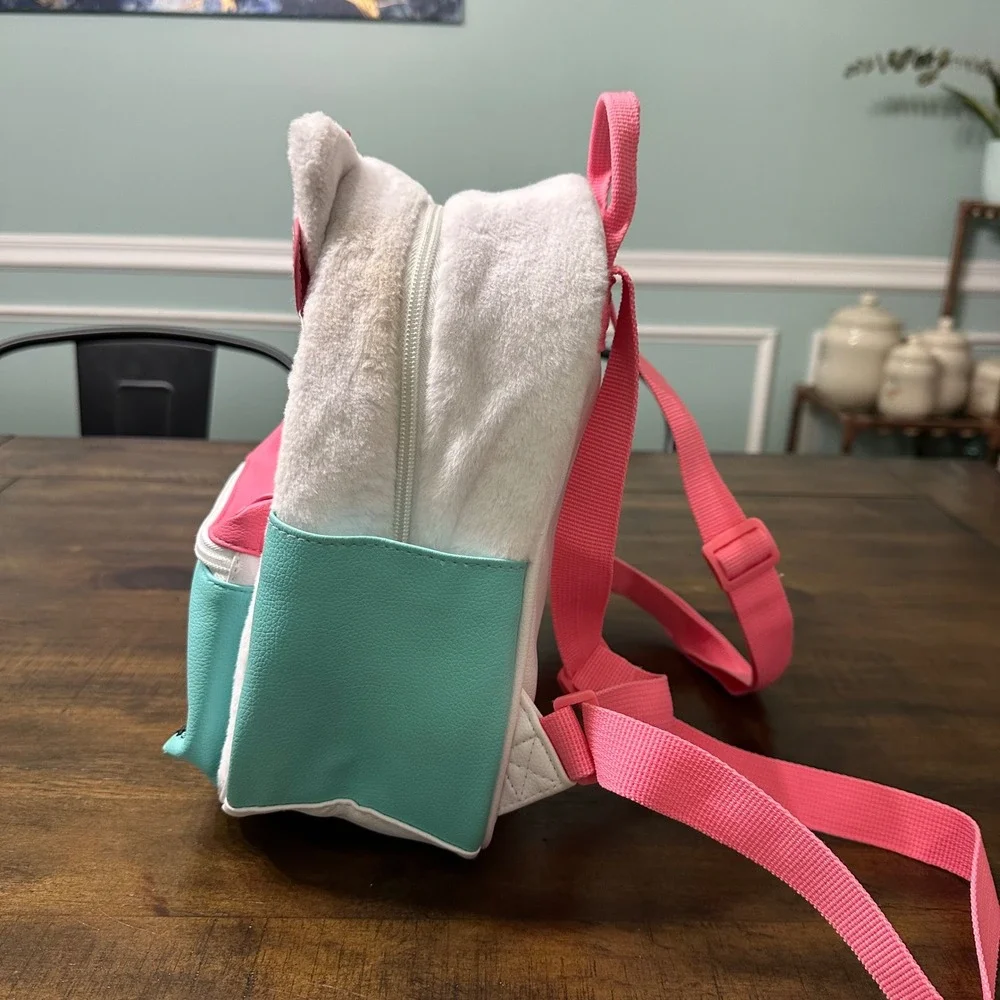 Hello Kitty Sanrio Mini‎ Backpack Plush Faux Fur Teal Pink White Bow Bag